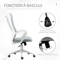Vinsetto Fauteuil de bureau ergonomique avec accoudoirs et roulettes - fonction inclinaison et hauteur réglable - gris clair(m-5)