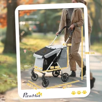 PawHut Cochecito para Mascotas Ligero y Plegable para Perros Pequeños con Ventilación Óptima 80x48,5x106 cm Gris y Plata(m-3)