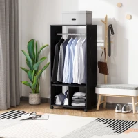 HOMCOM Armoire penderie étagère 2 niches penderie 4 roulettes pivotantes dim. 60L x 40l x 128H cm Coloris Noir(m-2)