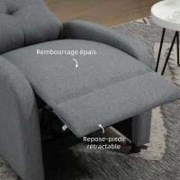 HOMCOM Fauteuil de relaxation inclinable manuellement avec repose-pied revêtement effet lin gris(m-6)