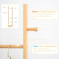 HOMCOM Porte manteau sur pied portant à vêtements, Vestiaire en bois avec 3 tringles et 2 crochets(m-4)