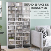 HOMCOM Étagère Rangement CD/DVD Meuble de Rangement pour 1116 CDs 36 Compartiments réglables en Hauteur Blanc(m-4)