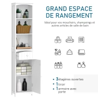 HOMCOM Meuble Colonne de Salle de Bain Meuble colonne rangement WC avec étagère et tiroir, placard 34L x 24l x 170H cm Blanc(m-5)
