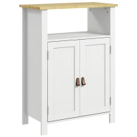 kleankin Meuble bas de salle de bain multi-rangements grande niche placard double porte blanc et naturel(m-1)