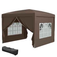 Outsunny 3 x 3 m Pavillon mit 4 Seitenwänden, Fenster, Festzelt mit UV-Schutz, Gartenzelt inkl. Tragetasche, Stahl, Kaffee