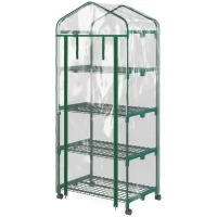 Outsunny Serre de jardin avec étagères 4 niveaux, serre de balcon, bâche renforcée, châssis en acier, porte zippée, pour légumes plantes fleurs, intérieur et extérieur, 69 x 50 x 165 cm, transparent(m-11)