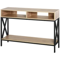 HOMCOM Table Console Table d'Entrée Industriel Multi-rangements 120 x 23,5 x 75 cm Bois Chêne(m-10)
