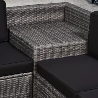 Outsunny 6-Seater Rattan Sofa Furniture Set W/ Cushions, Steel Frame-Grey(m-12)