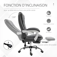 Vinsetto Fauteuil de bureau manager chaise pour ordinateur avec repose-pied dossier inclinable accoudoirs rembourrés en lin gris(m-5)