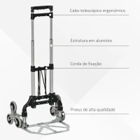 DURHAND Carrinho de Mão Portátil para Escadas com 6 Rodas Capacidade 70 kg para Entregas Armazéns Mercado Mudanças Prata e Preto(m-4)