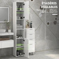 kleankin Meuble colonne de salle de bain 2 placards avec étagères réglables + 2 niches 30 x 30 x 181,5 cm blanc(m-5)