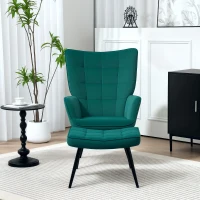HOMCOM Fauteuil relax avec repose-pieds assorti style scandinave piètement métal noir revêtement aspect velours - Vert(m-8)