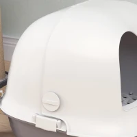 PawHut Bac à litière pour chat maison de toilette chat avec porte pelle toit avant ouvrant 58 x 46 x 39 cm gris clair et blanc(m-8)