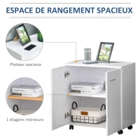 HOMCOM Meuble de Rangement Buffet bas sur roulettes avec 2 Portes étagère Interne pour salon, chambre, bureau 60 x 35 x 65 cm Blanc(m-4)