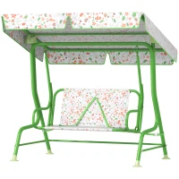 AIYAPLAY Baloiço de Jardim para Crianças com 2 Lugares Toldo Ajustável Cinto de Segurança e Desenho de Borboletas 112x75x120 cm Verde(m-10)
