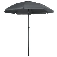Outsunny Chapéu de Sol de Praia Grande Ø180 cm Chapéu de Sol de Exterior com Ângulo Ajustável Proteção UV50+ Mastro de Ø32 mm Cinza(m-10)