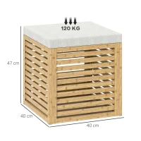 HOMCOM Banco com Armazenamento 57,7L Banco com Arrumação Estofado em Linho Sintético com Estrutura em Bambu 40x40x47 cm Cinza e Madeira(m-3)