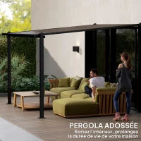 Outsunny Pergola jardin extérieur en aluminium 3 x 3 m avec toit en polycarbonate imperméable et système de drainage, gris(m-7)