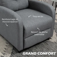 HOMCOM Fauteuil de relaxation inclinable manuellement avec repose-pied revêtement effet lin gris(m-5)