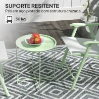 Outsunny Mesa Auxiliar Redonda Mesa de Jardim com Bandeja Amovível Pés Dobráveis Mesa para Exterior Pátio Ø46x50 cm Verde(m-5)