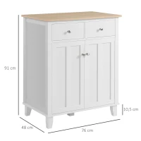 HOMCOM Buffet de Cuisine Commode Meuble de Rangement pour Chambre, Salon Bureau avec 2 Portes 2 tiroirs - 76 x 48 x 91 cm - Blanc et Aspect Bois(m-3)