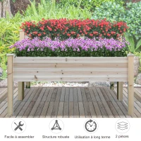 Outsunny Jardinière sur Pieds carré Potager 2 étages dim. 115L x 114l x 76H cm Inserts d'irrigation Bois Sapin Naturel(m-6)