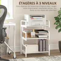 HOMCOM Étagère de rangement à 3 niveaux étagère en métal design industriel structure en acier 55 x 40 x 77 cm blanc(m-4)
