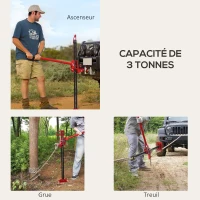 HOMCOM Cric de levage cric voiture hauteur de levage 10-105 cm charge max. 3 tonnes acier 24 x 13 x 120 cm rouge(m-4)