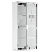 HOMCOM Armoire à Pharmacie 3 étagères 4 Niveaux 30L x 12l x 60H cm Porte Verre trempé Symbole Croix Acier Inoxydable brossé