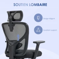 Vinsetto Fauteuil de bureau chaise de bureau manager dossier ergonomique inclinable pivotant tissu maille noir(m-8)