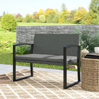 Outsunny Two-Seater Rattan Garden Bench - Grey/Black(m-9)