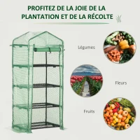Outsunny Serre de jardin PE avec étagères 4 niveaux, serre de balcon, bâche renforcée 140 /m², châssis en acier, porte zippée enroulable, pour légumes plantes, intérieur extérieur, 70x50x160cm, vert(m-7)