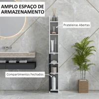 kleankin Coluna Casa de Banho com 3 Portas e 3 Prateleiras Abertas Coluna Auxiliar  Estilo Moderno 15x17x120 cm Branco e Preto(m-4)