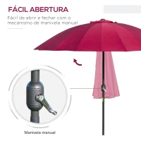 Outsunny Chapéu de Sol de Jardim Ø2,5x2,4 m com Manivela Manual Mastro Flexível Impermeável e 18 Varas para Exterior Vinho(m-4)