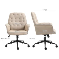 HOMCOM Fauteuil de bureau chaise de bureau hauteur réglable roulettes pivotant 360° tissu chanvre 69L x 66l x 89,5-97H cm beige(m-3)