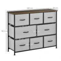 HOMCOM Commode Chiffonnier Meuble de Rangement 8 tiroirs Pliables en Tissu 100 x 30 x 78,5 cm Gris(m-3)