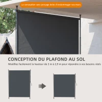 Outsunny Store vertical avec manivelle sans perçage brise-vue de balcon cadre en aluminium protection UV 200 x 305 cm gris(m-4)
