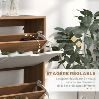 HOMCOM Meuble à chaussures 4 abattants 16 paires avec étagère réglable pieds en bois de pin 95 x 26 x 95 cm naturel(m-5)
