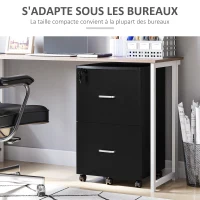 Vinsetto Caisson de bureau rangement sur roulettes dossier meuble armoire de bureau 2 tiroirs verrouillables en MDF panneaux de particules dim. 43L x 45l x 72H cm noir(m-7)