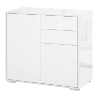 HOMCOM Meuble de rangement buffet commode armoire de rangement avec 2 tiroirs et 2 placards à portes, étagères réglables, pour salon, cuisine, chambre, 79 x 36 x 74 cm blanc(m-1)