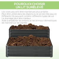 Outsunny Carré potager de jardin fond ouvert 2 étages pour herbes légumes fruits fleurs 120 x 101 x 58 cm gris foncé(m-6)