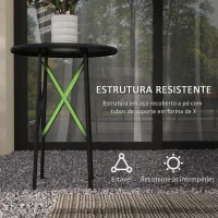 Outsunny Mesa de Jardim Redonda Mesa de Varanda Ø40x50 cm com Pés Ajustáveis e Estrutura em Forma de X para Exterior e Interior Preto(m-5)