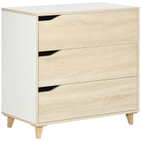 HOMCOM Commode avec 3 tiroirs meuble de rangement bicolore blanc et aspect bois - 75 x 42 x 75 cm