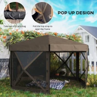Outsunny 3 x 3(m) Hexagon Pop Up Gazebo with 5 Sides and Carry Bag, Waterproof, UV Resistant Party Tent Instant Event Shelter with Netting for Garden, Patio, Brown(m-4)