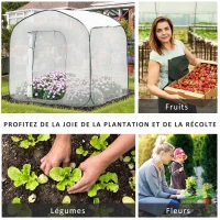 Outsunny Serre de jardin PE, pop-up, serre de balcon, bâche renforcée 140 g/m², châssis en acier, porte zippée enroulable, pour légumes plantes fleurs, intérieur et extérieur, 208x208x195cm, blanc(m-7)