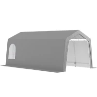 Outsunny Abrigo de Jardim Exterior 300x597x257 cm com Porta Enrolável para Motas Bicicletas e Ferramentas de Jardim Cinzento(m-1)