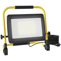 HOMCOM Projetor LED Recarregável com Cabeças e Suporte Ajustáveis 100W 8500 Lúmenes IP65 6500K Refletor LED Portátil 35x20x32 cm Amarelo(m-1)