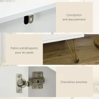 HOMCOM Meuble de rangement avec pieds épingles 2 portes et 2 étagères réglables 80 x 40 x 80 cm blanc doré(m-7)