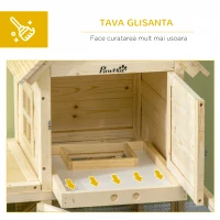 PawHut Cotet din molid cu tava detasabila, 3 usi si zona exterioara, 151,5x106x97 cm, culoare lemn(m-6)