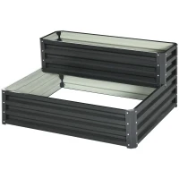 Outsunny Carré potager de jardin fond ouvert 2 étages pour herbes légumes fruits fleurs 120 x 101 x 58 cm gris foncé(m-11)